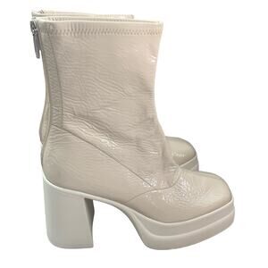 FREE PEOPLE Double Stack Platform Patent Leather Boots in Bone - Size 9/39.5